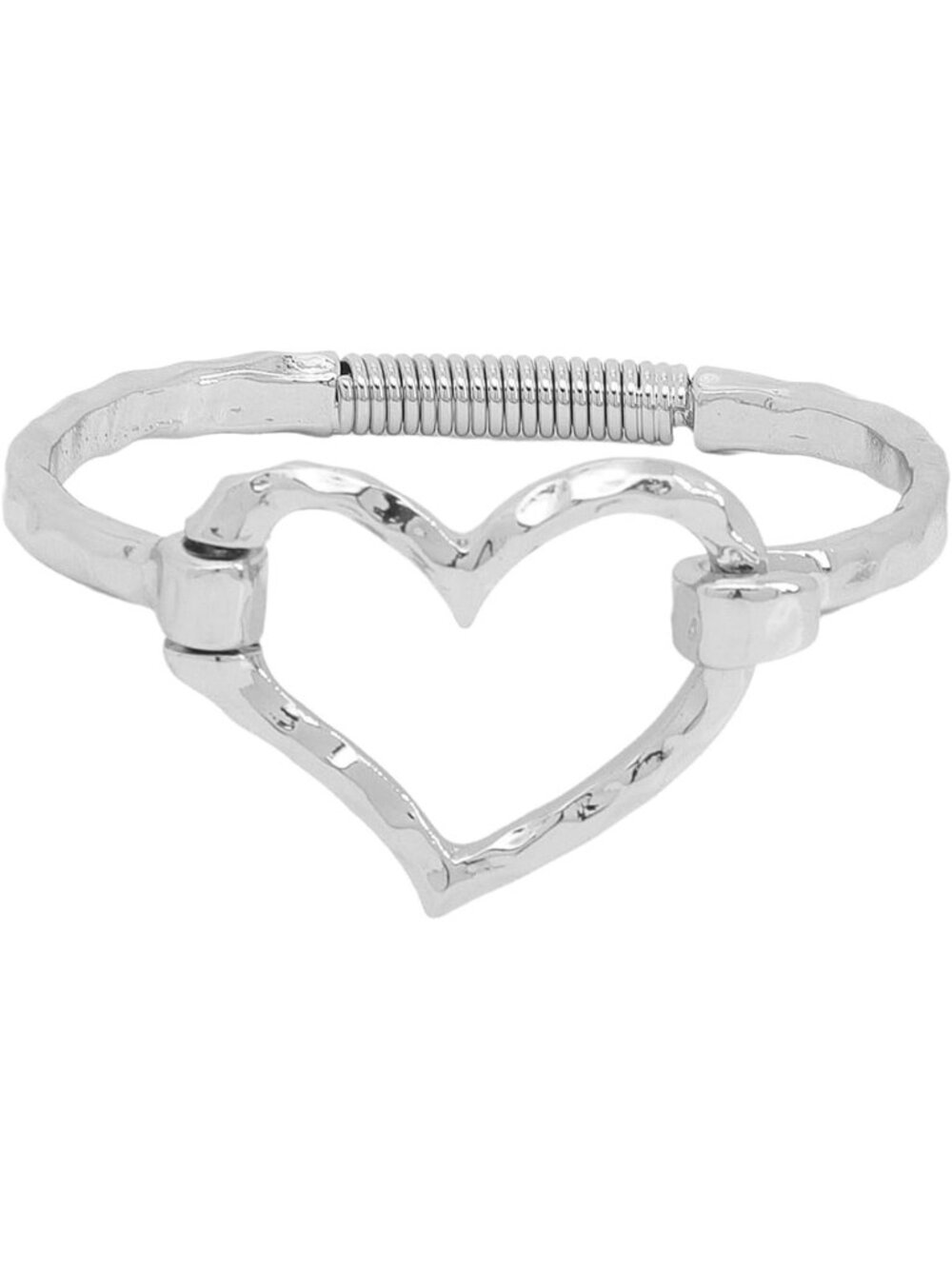 Chunky Hammered Heart Bangle Bracelet - Statement Jewelry for Women, Perfect